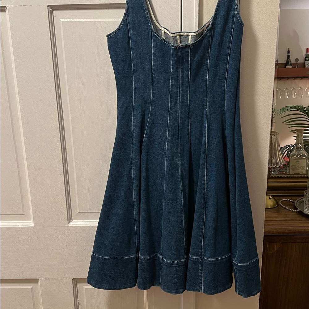 STAUD Mini Wells Dark Blue Denim Sleeveless A-Line Dress - Picture 4 of 16